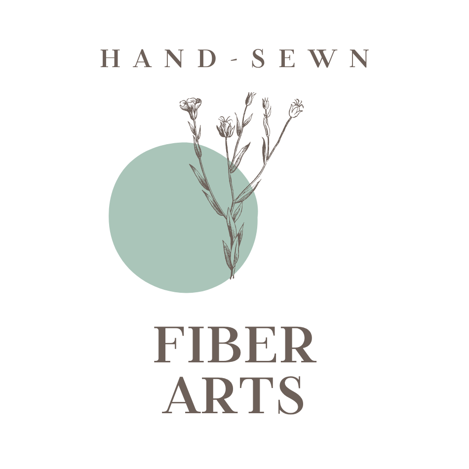 Hand sewn fiber arts flax logo